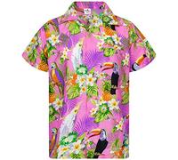 King Kameha Funky Chemise-Hawaienne, Manche-Courte, Parrot-Cockatoo, Rose-Clair, XXL