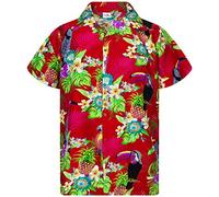 King Kameha Funky Chemise-Hawaienne, Manche-Courte, Parrot-Cockatoo, Rouge, XL