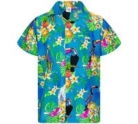 King Kameha Funky Chemise-Hawaienne, Manche-Courte, Parrot-Cockatoo, Turquoise, 5XL