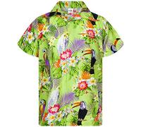 King Kameha Funky Chemise-Hawaienne, Manche-Courte, Parrot-Cockatoo, Vert-Clair, XL