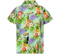 King Kameha Funky Chemise-Hawaienne, Manche-Courte, Parrot-Cockatoo, Vert-Menthe, XXL