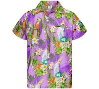 King Kameha Funky Chemise-Hawaienne, Manche-Courte, Parrot-Cockatoo, Violet-Clair, L