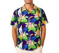 King Kameha Funky Chemise-Hawaienne, Manche-Courte, Parrot-Cockatoo, Violet, L