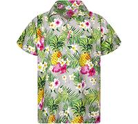 King Kameha Funky Chemise-Hawaienne, Manche-Courte, Pineapple-Flowers, Gris, L