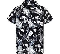 King Kameha Funky Chemise-Hawaienne, Manche-Courte, Pineapple-Flowers, Gris-Mono, 3XL