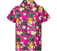 King Kameha Funky Chemise-Hawaienne, Manche-Courte, Pineapple-Flowers, Rose, XS