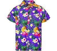 King Kameha Funky Chemise-Hawaienne, Manche-Courte, Pineapple-Flowers, Violet, M