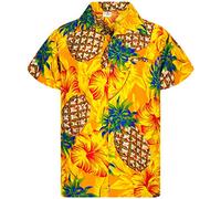 King Kameha Funky Chemise-Hawaienne, Manche-Courte, Pineapple-Hibiscus, Jaune, S