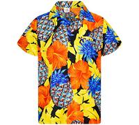 King Kameha Funky Chemise-Hawaienne, Manche-Courte, Pineapple-Hibiscus, Noir-Jaune, XS