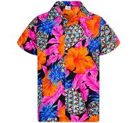 King Kameha Funky Chemise-Hawaienne, Manche-Courte, Pineapple-Hibiscus, Noir-Rose, XXL