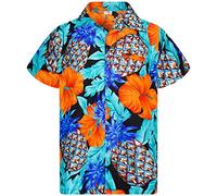 King Kameha Funky Chemise-Hawaienne, Manche-Courte, Pineapple-Hibiscus, Noir-Turquoise, M