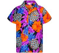 King Kameha Funky Chemise-Hawaienne, Manche-Courte, Pineapple-Hibiscus, Noir-Violet, M