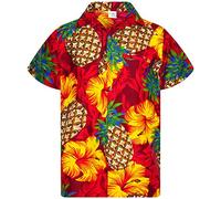King Kameha Funky Chemise-Hawaienne, Manche-Courte, Pineapple-Hibiscus, Rouge, M