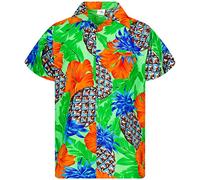 King Kameha Funky Chemise-Hawaienne, Manche-Courte, Pineapple-Hibiscus, Shadow-Vert, 5XL