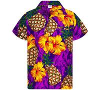 King Kameha Funky Chemise-Hawaienne, Manche-Courte, Pineapple-Hibiscus, Violet, M
