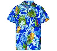 King Kameha Funky Chemise-Hawaienne, Manche-Courte, Pineapple-Leaves, Bleu, 5XL