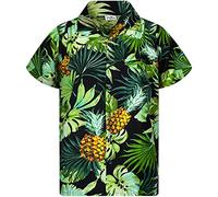 King Kameha Funky Chemise-Hawaienne, Manche-Courte, Pineapple-Leaves, Noir, S