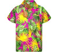 King Kameha Funky Chemise-Hawaienne, Manche-Courte, Pineapple-Leaves, Rose, L
