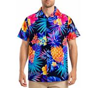 King Kameha Funky-Chemise-Hawaienne, Manche-Courte, Pineapple, Noir-Bleu, XXL