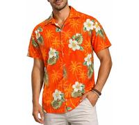 King Kameha Funky-Chemise-Hawaienne, Manche-Courte, Small-Flower, Orange, M