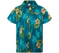 King Kameha Funky-Chemise-Hawaienne, Manche-Courte, Small-Flower, Vert-Pétrole, XXL