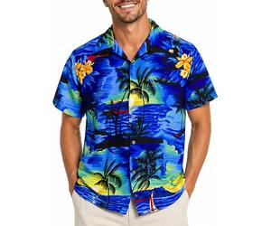 King Kameha Funky-Chemise-Hawaienne, Manche-Courte, Surf, Bleu, 3XL