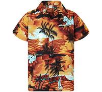 King Kameha Funky-Chemise-Hawaienne, Manche-Courte, Surf, Marron-Turquoise, 4XL