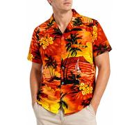 King Kameha Funky-Chemise-Hawaienne, Manche-Courte, Surf, Orange, XL