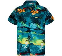 King Kameha Funky-Chemise-Hawaienne, Manche-Courte, Surf, Petrol-Vert, L