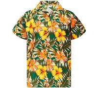 King Kameha Funky Chemise-Hawaienne, Manche-Courte, Tropical-Hibiscus, Vert-Jaune, M