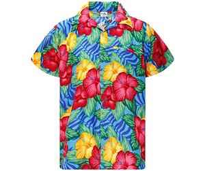King Kameha Funky Chemise-Hawaienne, Manche-Courte, Wild-Flowers, Turquoise, L