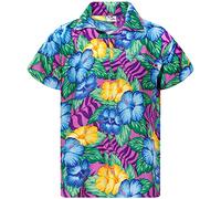 King Kameha Funky Chemise-Hawaienne, Manche-Courte, Wild-Flowers, Violet, XS