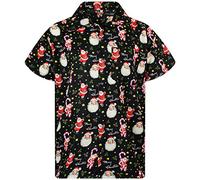 King Kameha Funky-Chemise-Hawaienne, Noël, Manche-Courte, Candy-Cane, Noir, XL