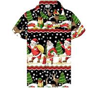 King Kameha Funky-Chemise-Hawaienne, Noël, Manche-Courte, Christmas-Border-Print, Noir, L