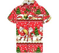 King Kameha Funky-Chemise-Hawaienne, Noël, Manche-Courte, Christmas-Border-Print, Rouge, XL