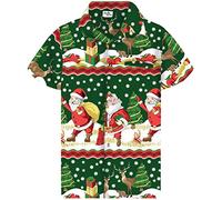 King Kameha Funky-Chemise-Hawaienne, Noël, Manche-Courte, Christmas-Border-Print, Vert, XL