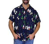 King Kameha Funky-Chemise-Hawaienne, Noël, Manche-Courte, Christmas-Buddies, Bleu, 3XL