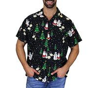 King Kameha Funky-Chemise-Hawaienne, Noël, Manche-Courte, Christmas-Buddies, Noir, 3XL