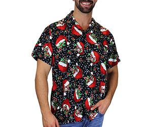 King Kameha Funky-Chemise-Hawaienne, Noël, Manche-Courte, Christmas-Flying-Hats, Noir, 3XL