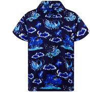 King Kameha Funky-Chemise-Hawaienne, Noël, Manche-Courte, Christmas-Island, Mono-Bleu, XL