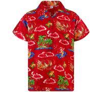 King Kameha Funky-Chemise-Hawaienne, Noël, Manche-Courte, Christmas-Island, Multi-Rouge, XL