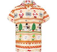 King Kameha Funky-Chemise-Hawaienne, Noël, Manche-Courte, Christmas-Rows, Beige, 5XL