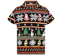 King Kameha Funky-Chemise-Hawaienne, Noël, Manche-Courte, Christmas-Rows, Noir, 5XL