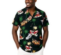 King Kameha Funky-Chemise-Hawaienne, Noël, Manche-Courte, Dolphin-Santa, Vert, XL