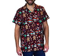King Kameha Funky-Chemise-Hawaienne, Noël, Manche-Courte, Ginger-Bread, Rouge, 4XL