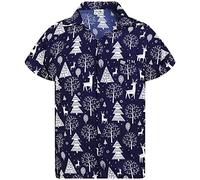 King Kameha Funky-Chemise-Hawaienne, Noël, Manche-Courte, Reindeer-Allover, Bleu, S