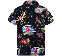 King Kameha Funky-Chemise-Hawaienne, Noël, Manche-Courte, Surf-Santa, Noir, 6XL