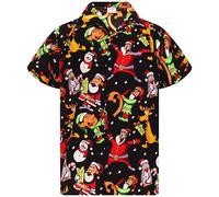 King Kameha Funky-Chemise-Hawaienne, Noël, Manche-Courte, Written-Santa, Noir, S