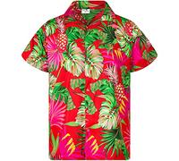 King Kameha Funky Chemise hawaïenne pour Enfant garçon Fille Manches Courtes Poche Avant imprimé hawaïen Unisexe Motif Feuilles Ananas, Kids Pineapple Leaves Rouge, 8 Ans