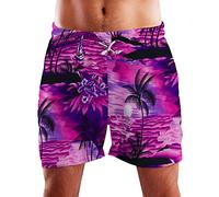 King Kameha Funky Hawaiian Board-Short de bain pour homme Doublure en maille Fermeture à cordon de serrage Style décontracté Mono-hibiscus, Short Surf Rose Violet, L